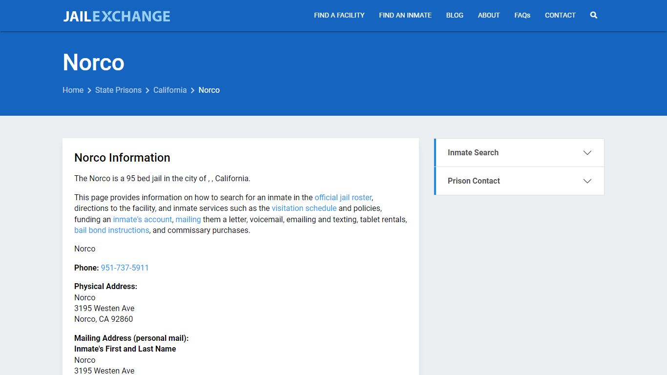 Norco Inmate Search, CA - Jail Exchange