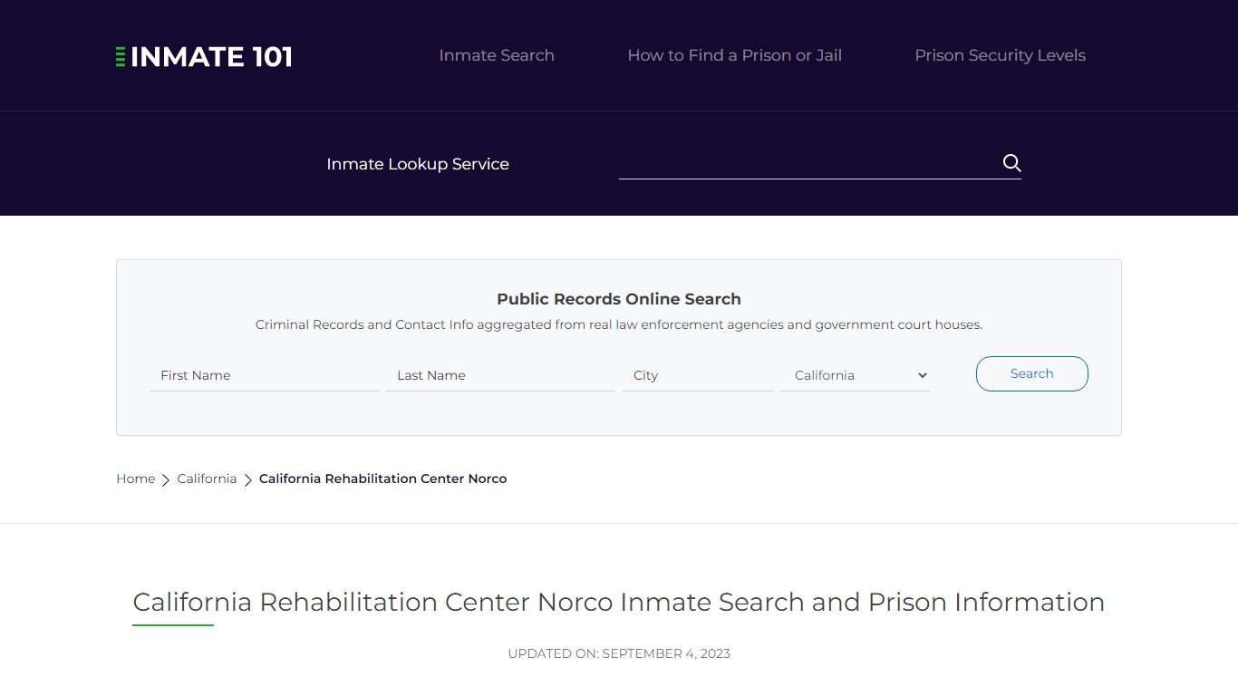 California Rehabilitation Center Norco Inmate Search and Prison Information